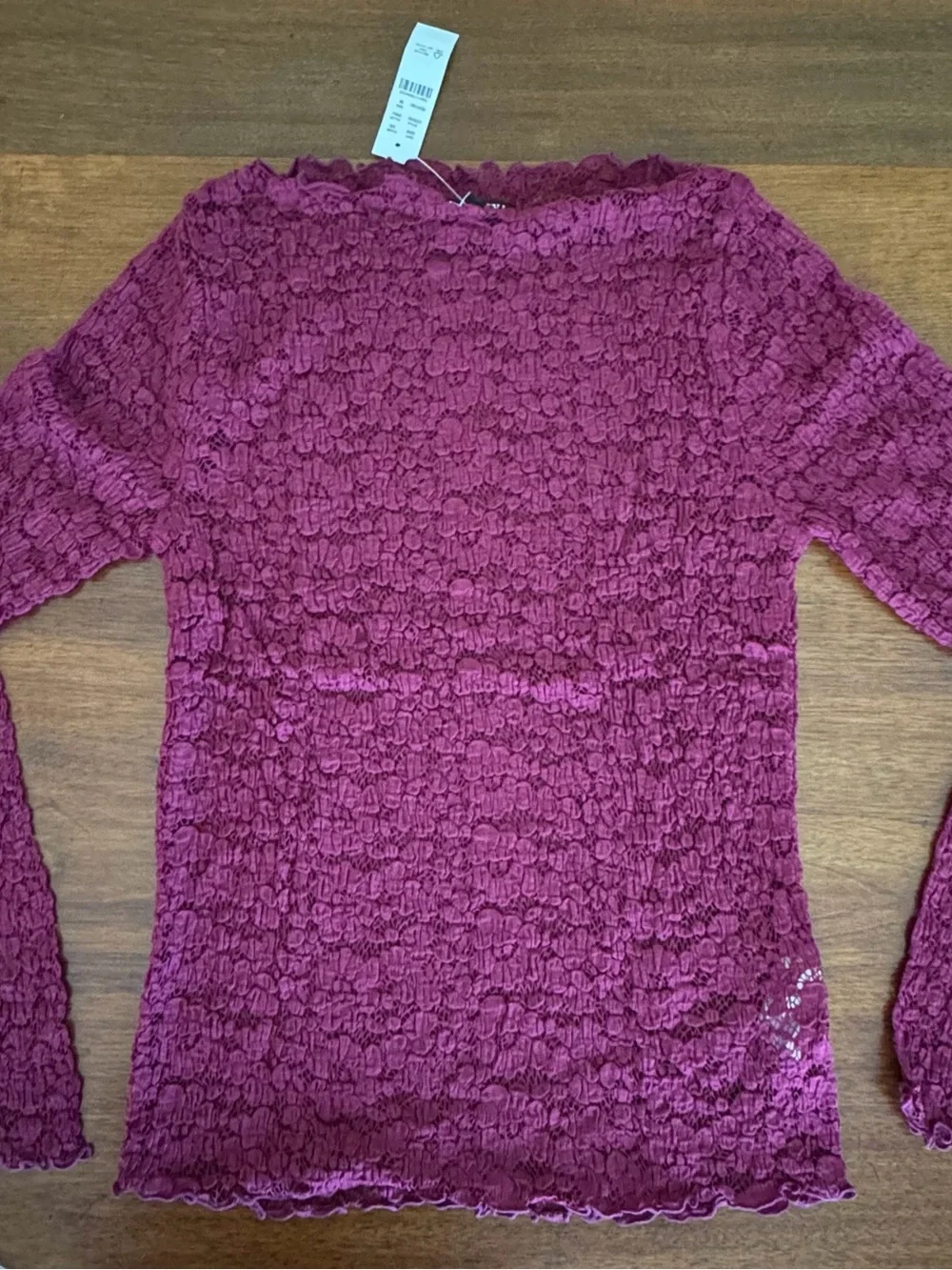 J. Crew Raspberry Textured Lace Long Sleeve Top